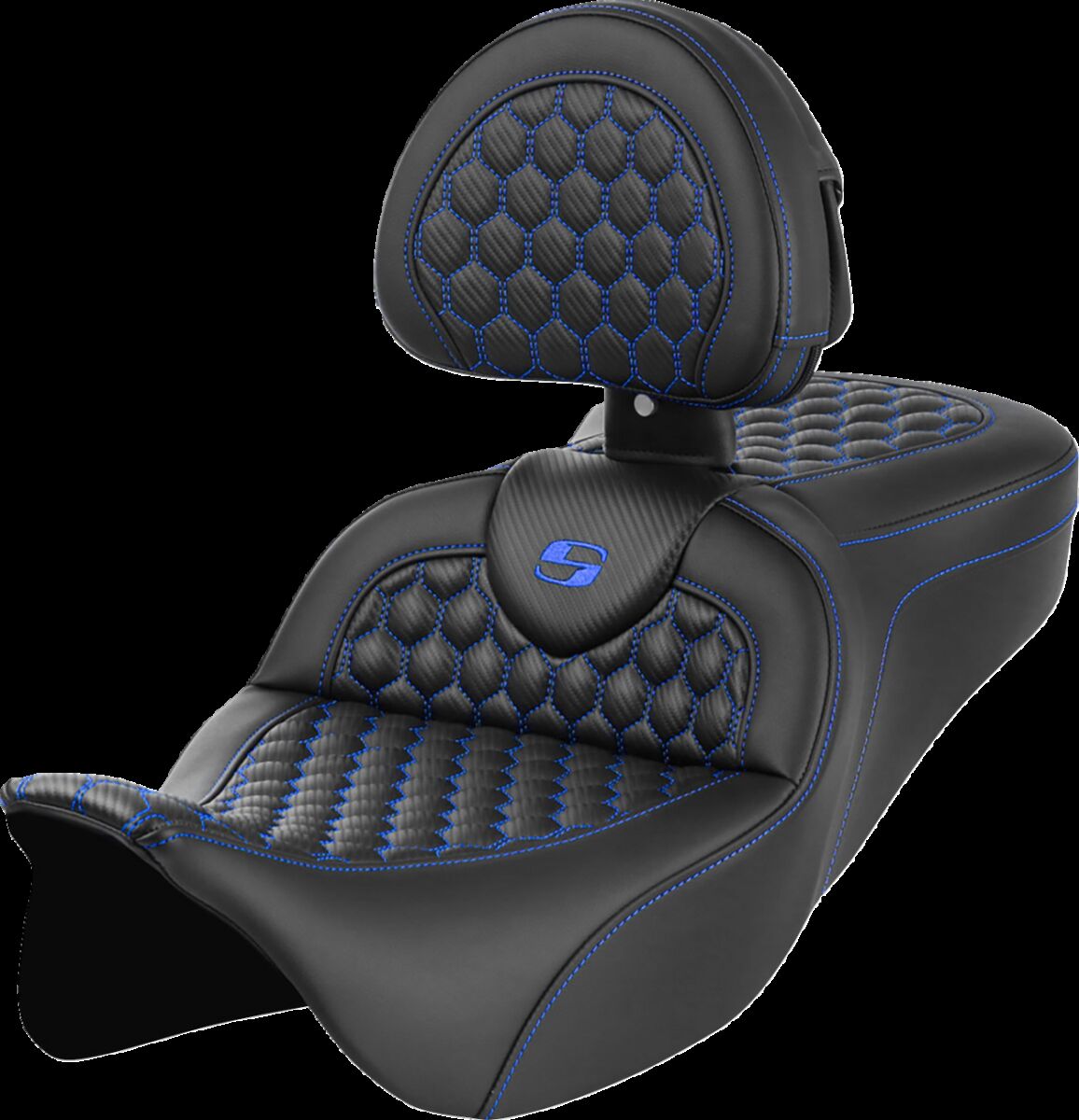 SADDLEMEN RoadSofaT Seat - Honeycomb - Blue Stitch - with Backrest 808-07B-189B1