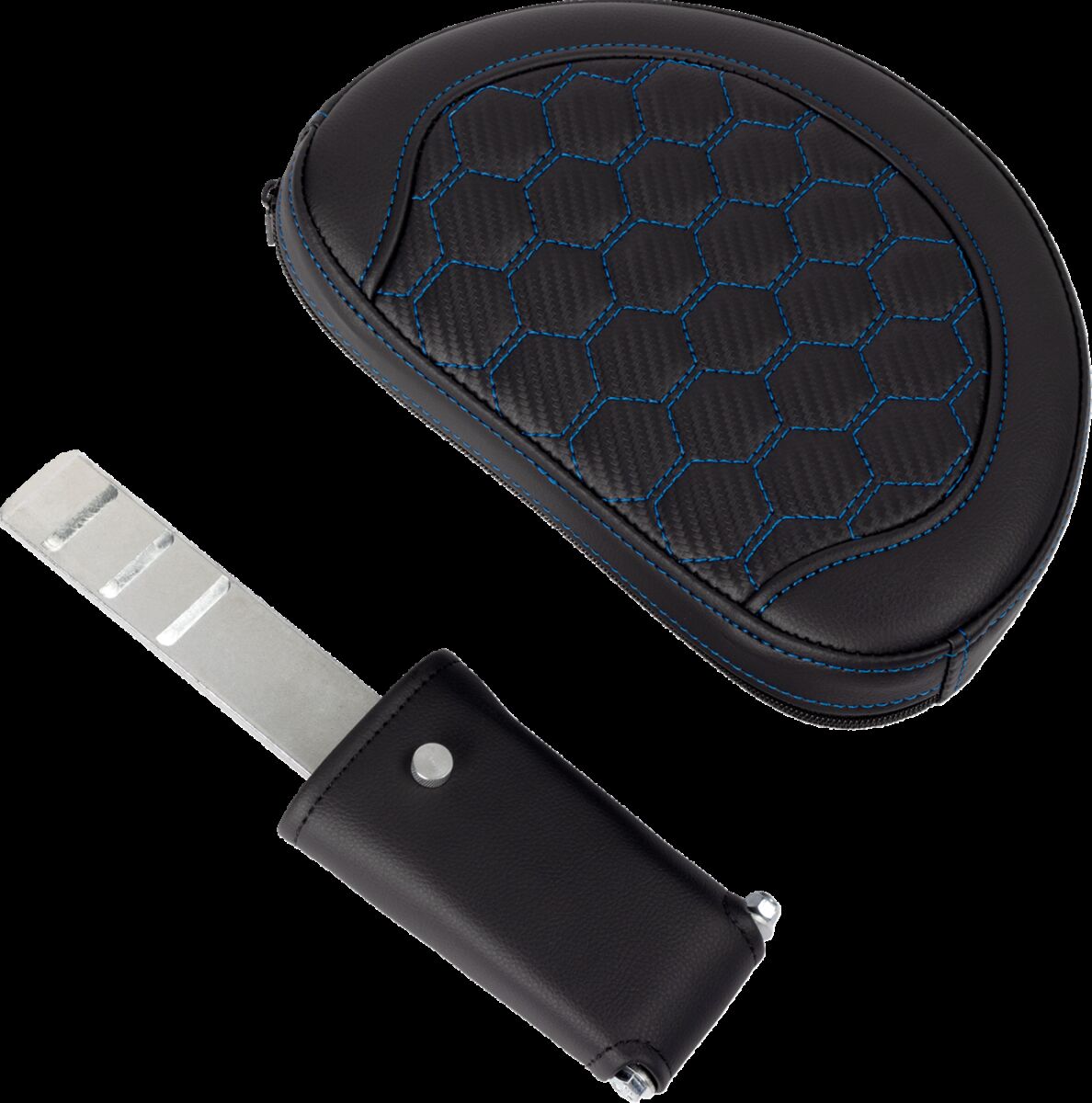 SADDLEMEN RoadSofaT Seat - Honeycomb - Blue Stitch - with Backrest 808-07B-189B1