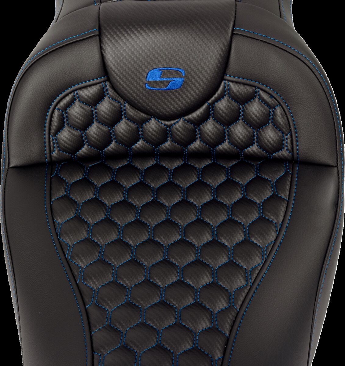 SADDLEMEN RoadSofaT Seat - Honeycomb - Blue Stitch - with Backrest 808-07B-189B1