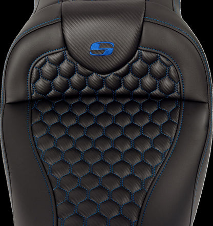 SADDLEMEN RoadSofaT Seat - Honeycomb - Blue Stitch - with Backrest 808-07B-189B1