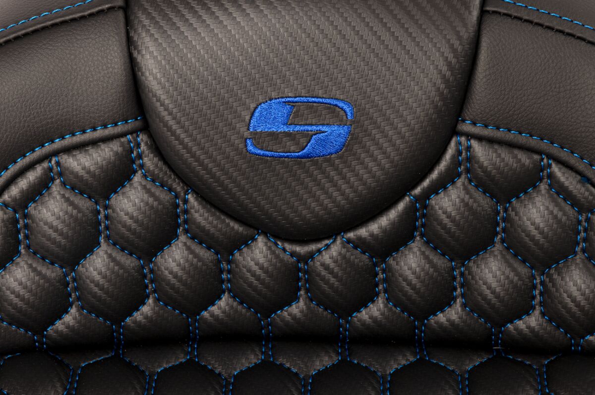 SADDLEMEN RoadSofaT Seat - Honeycomb - Blue Stitch - with Backrest 808-07B-189B1