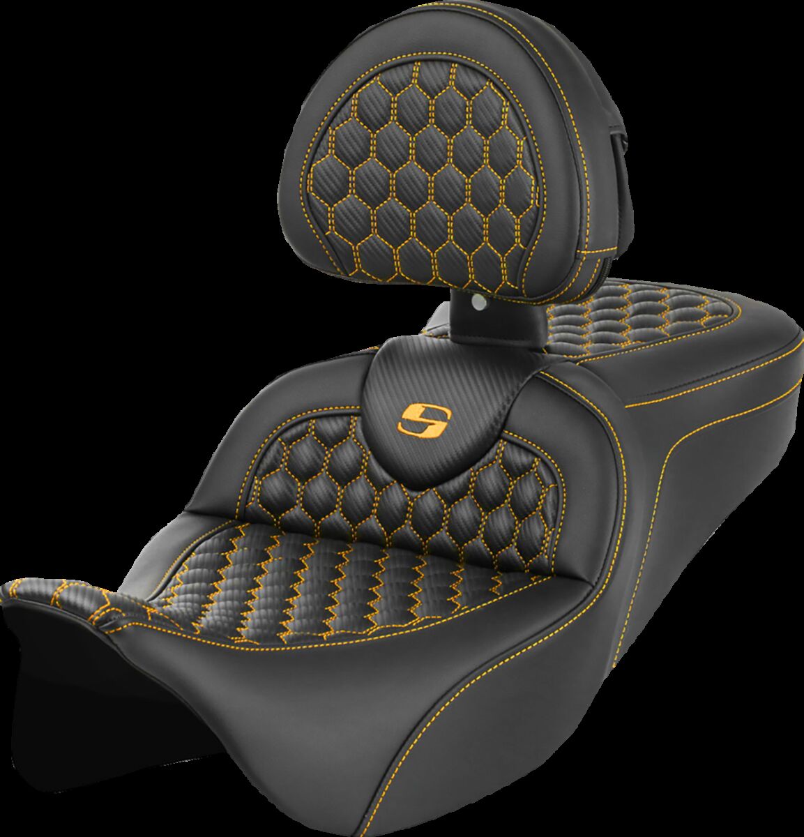 SADDLEMEN RoadSofaT Seat - Honeycomb - Gold Stitch - with Backrest 808-07B-189B7