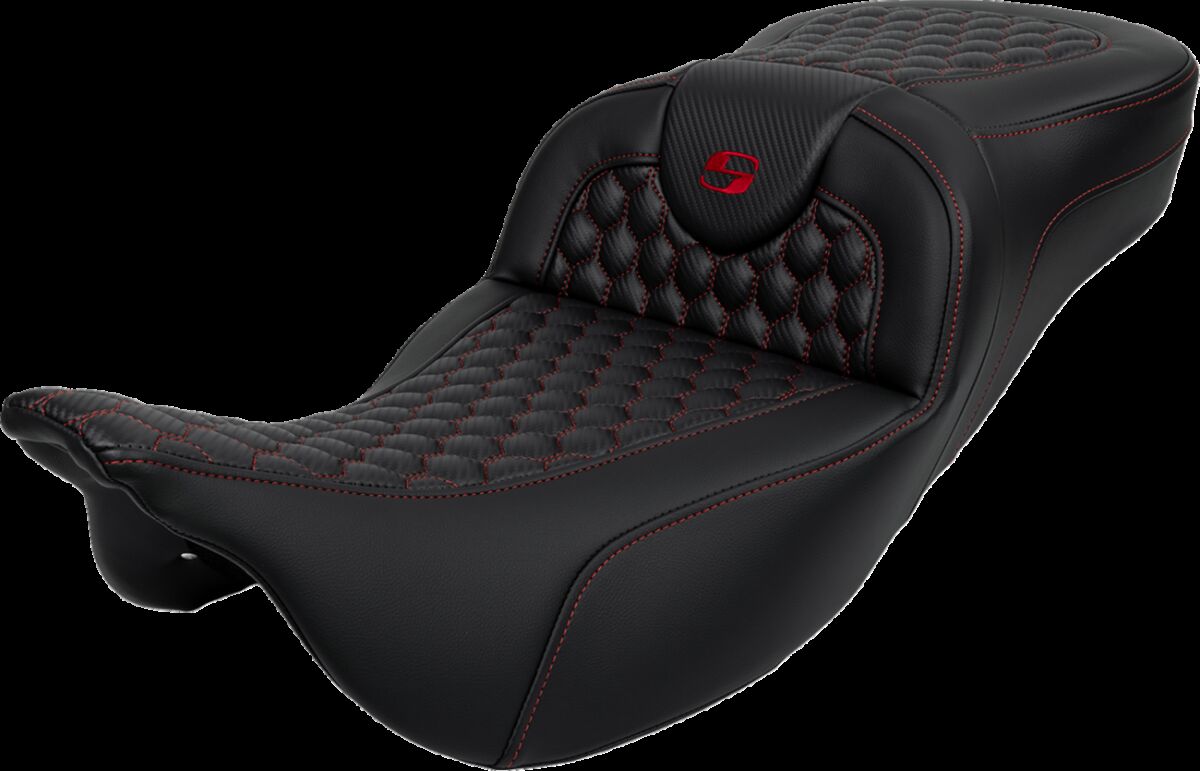 SADDLEMEN RoadSofaT Seat - Honeycomb - Red Stitch - without Backrest 808-07B-19004