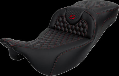 SADDLEMEN RoadSofaT Seat - Honeycomb - Red Stitch - without Backrest 808-07B-19004