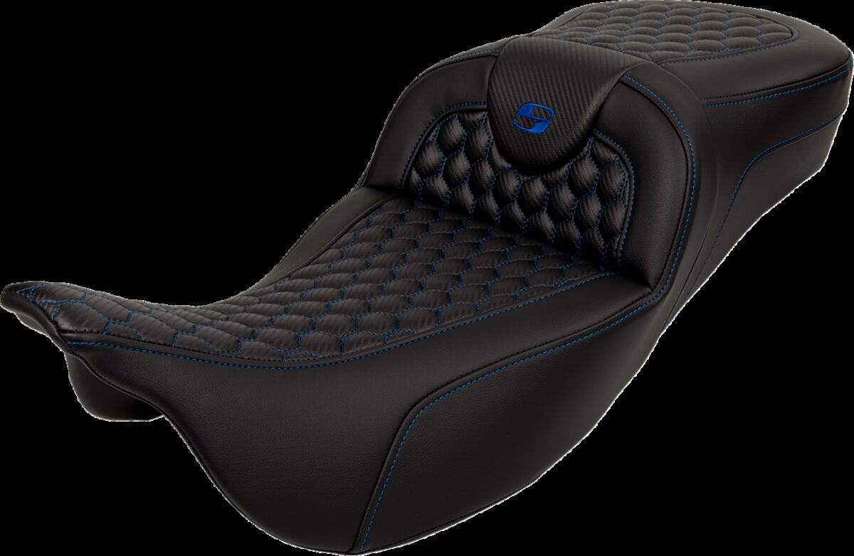 SADDLEMEN RoadSofaT Seat - Honeycomb - Blue Stitch - without Backrest 808-07B-19001