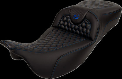 SADDLEMEN RoadSofaT Seat - Honeycomb - Blue Stitch - without Backrest 808-07B-19001