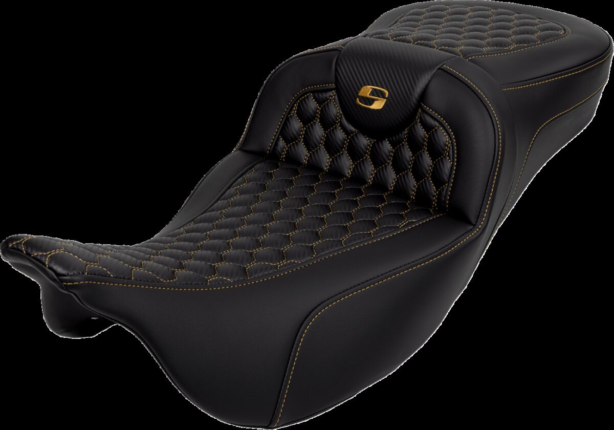 SADDLEMEN RoadSofaT Seat - Honeycomb - Gold Stitch - without Backrest 808-07B-19007
