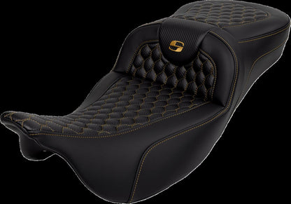 SADDLEMEN RoadSofaT Seat - Honeycomb - Gold Stitch - without Backrest 808-07B-19007