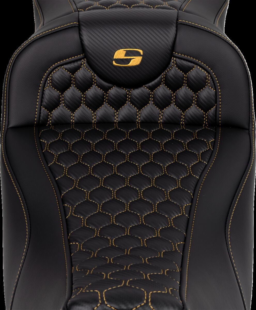 SADDLEMEN RoadSofaT Seat - Honeycomb - Gold Stitch - without Backrest 808-07B-19007