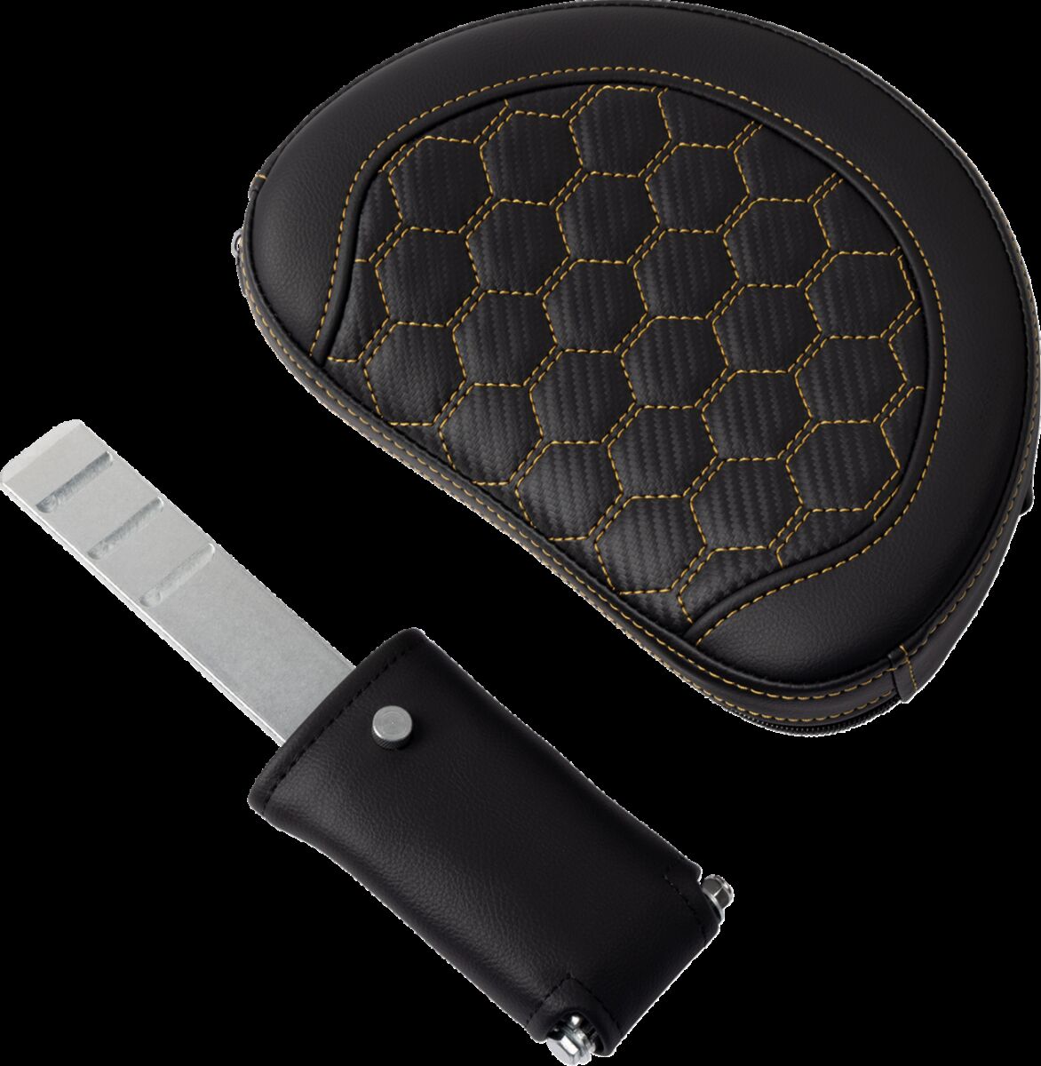 SADDLEMEN RoadSofaT Seat - Honeycomb - Gold Stitch - with Backrest 808-07B-190B7