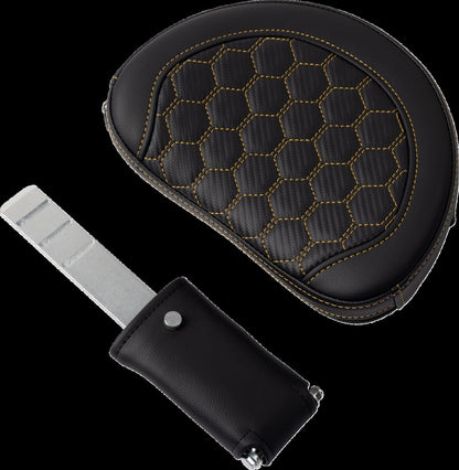 SADDLEMEN RoadSofaT Seat - Honeycomb - Gold Stitch - with Backrest 808-07B-190B7