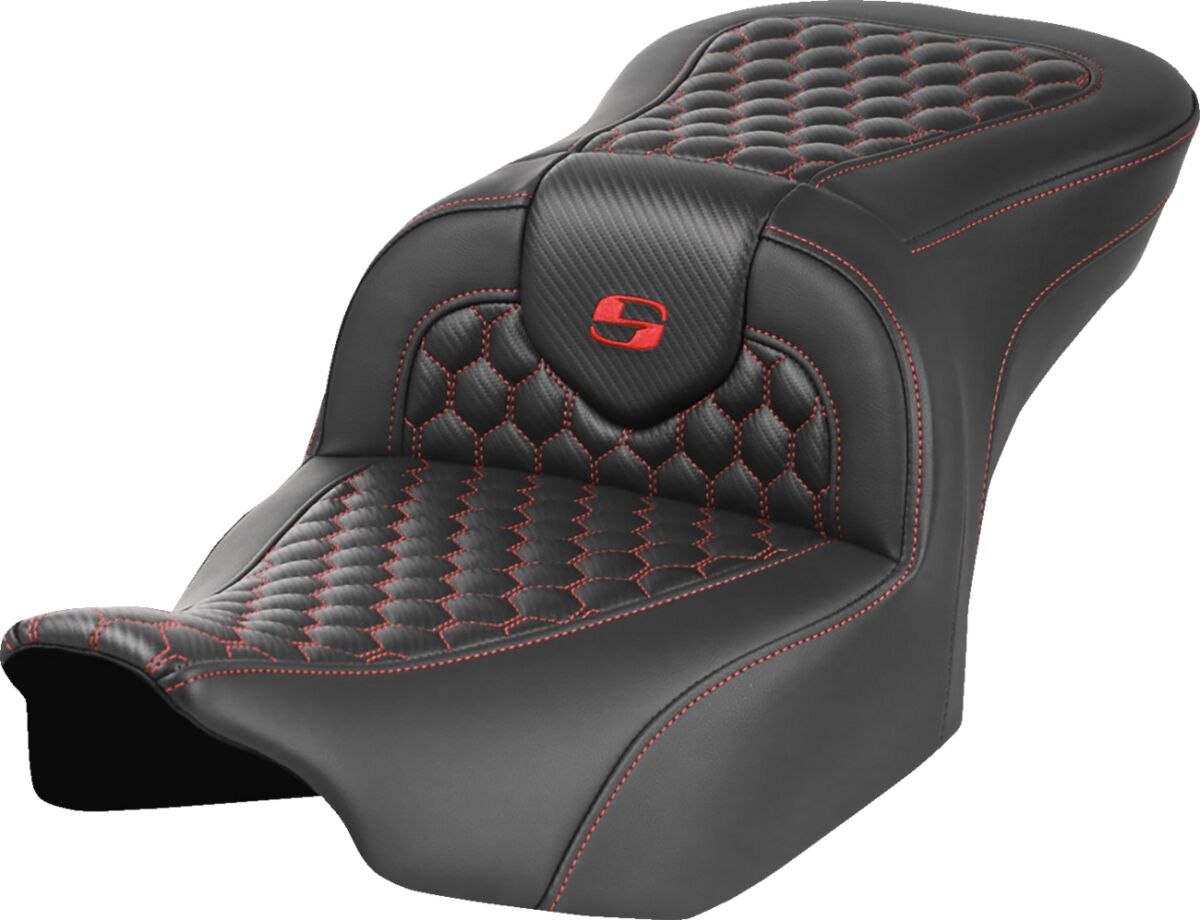 SADDLEMEN RoadSofaT Seat - without Backrest - Honeycomb - Red Stitch 823-07-18904