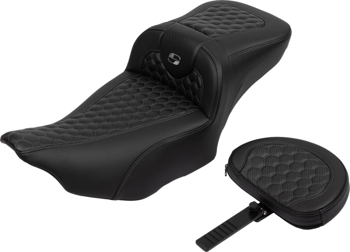 SADDLEMEN RoadSofaT Seat - with Backrest - Gray Stitch - Extended 823-07-190B2