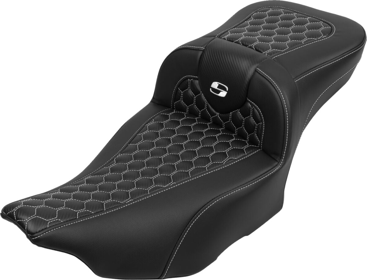 SADDLEMEN RoadSofaT Seat - with Backrest - White Stitch - Extended 823-07-190B6