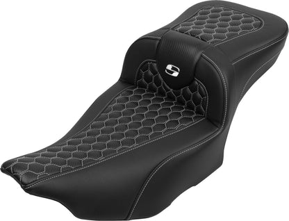 SADDLEMEN RoadSofaT Seat - with Backrest - White Stitch - Extended 823-07-190B6