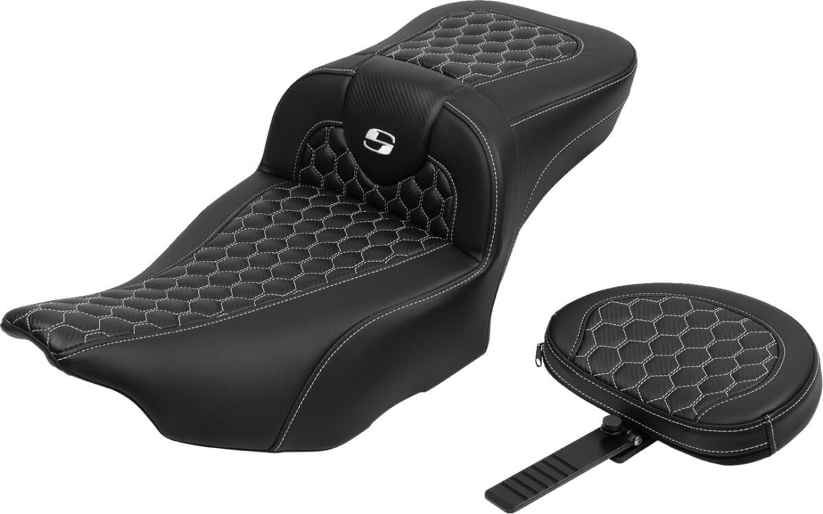 SADDLEMEN RoadSofaT Seat - with Backrest - White Stitch - Extended 823-07-190B6