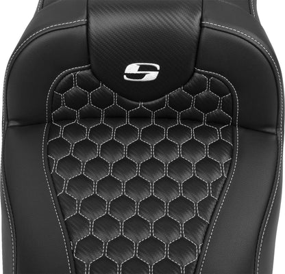 SADDLEMEN RoadSofaT Seat - with Backrest - White Stitch - Extended 823-07-190B6