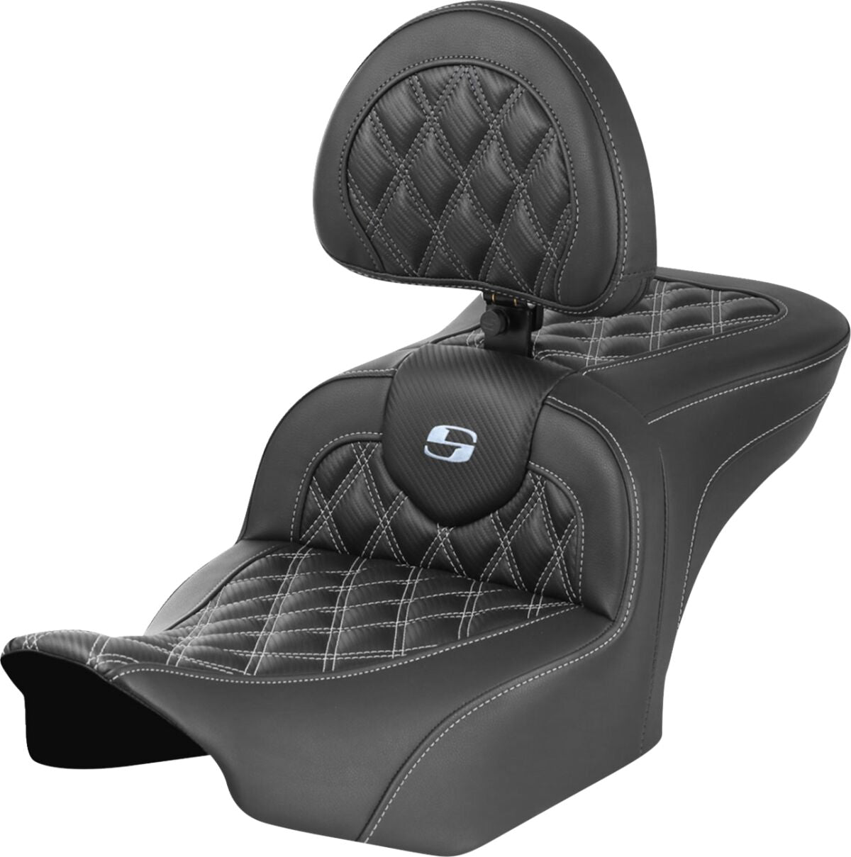 SADDLEMEN RoadSofaT Seat - with Backrest - Carbon Fiber - Silver Stitch 823-07-206B5