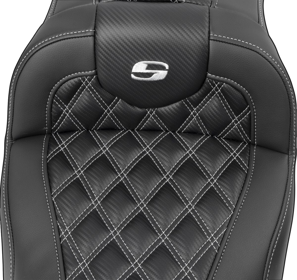 SADDLEMEN RoadSofaT Seat - with Backrest - Carbon Fiber - Silver Stitch 823-07-206B5