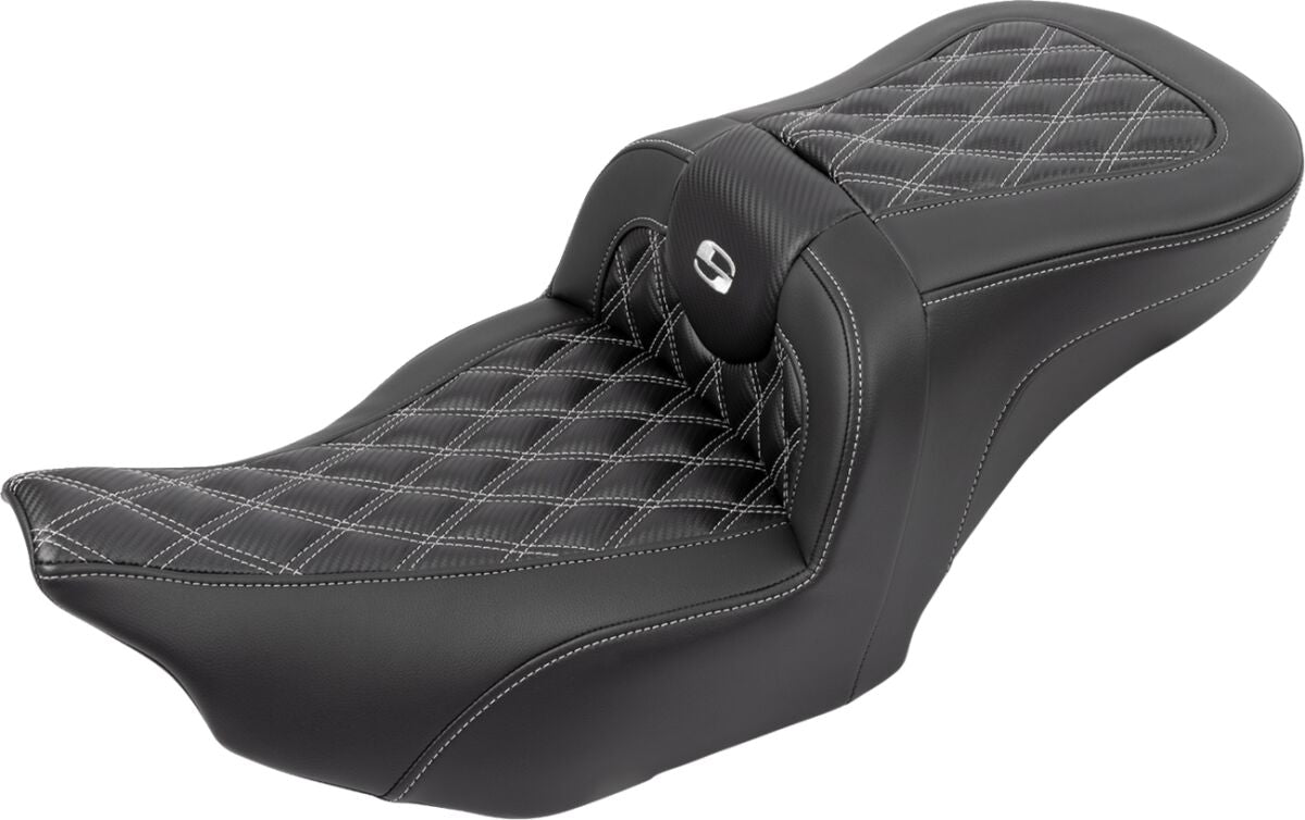 SADDLEMEN RoadSofaT Seat - with Backrest - Carbon Fiber - Silver Stitch 823-07-206B5