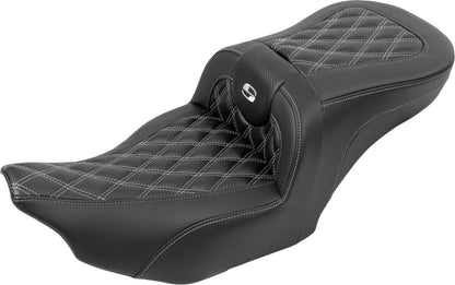 SADDLEMEN RoadSofaT Seat - with Backrest - Carbon Fiber - Silver Stitch 823-07-206B5