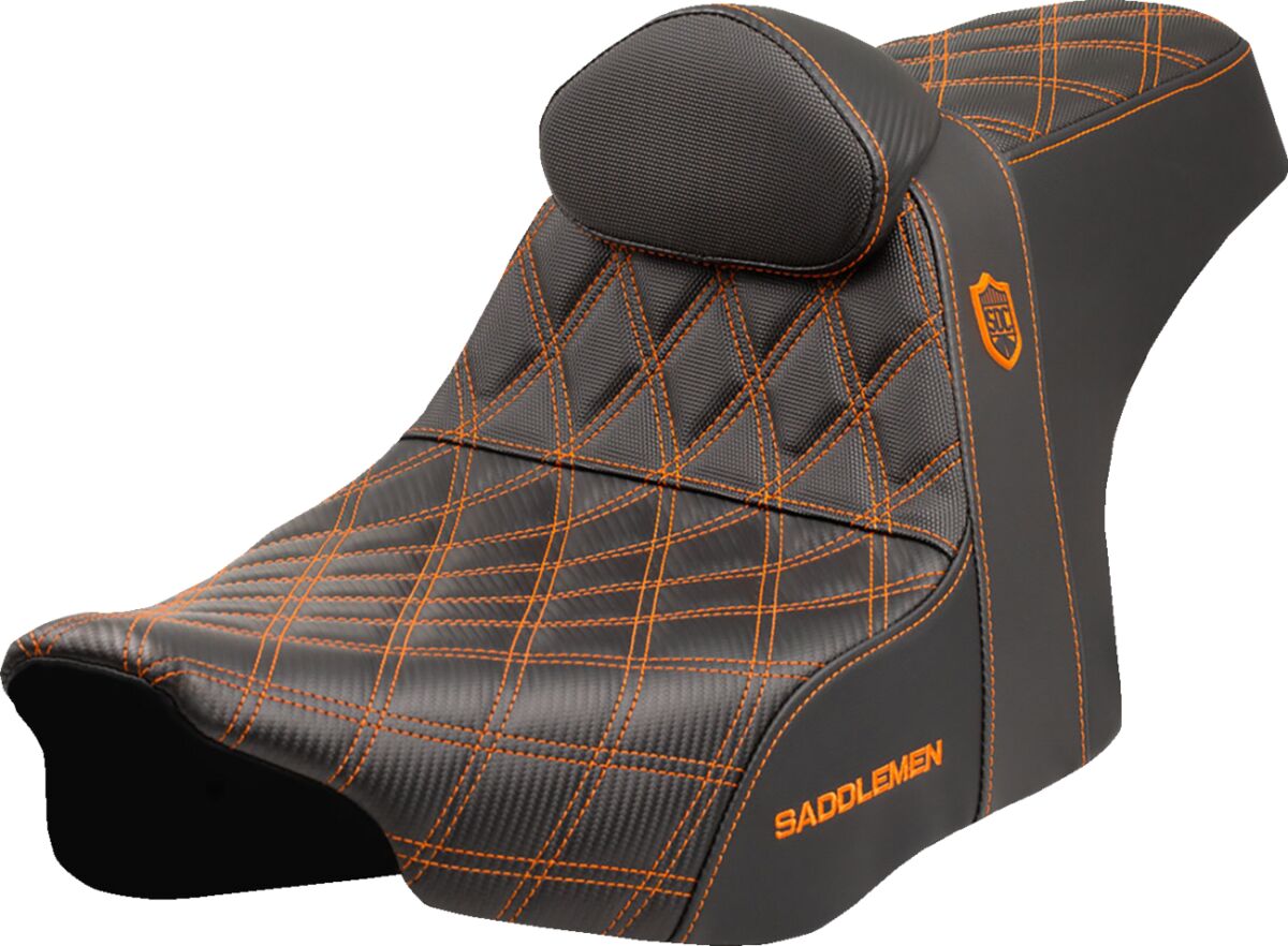 SADDLEMEN SEAT SDC PERFORMANCE GRIP W/ B/R ORANGE STITCH SC82307DB3