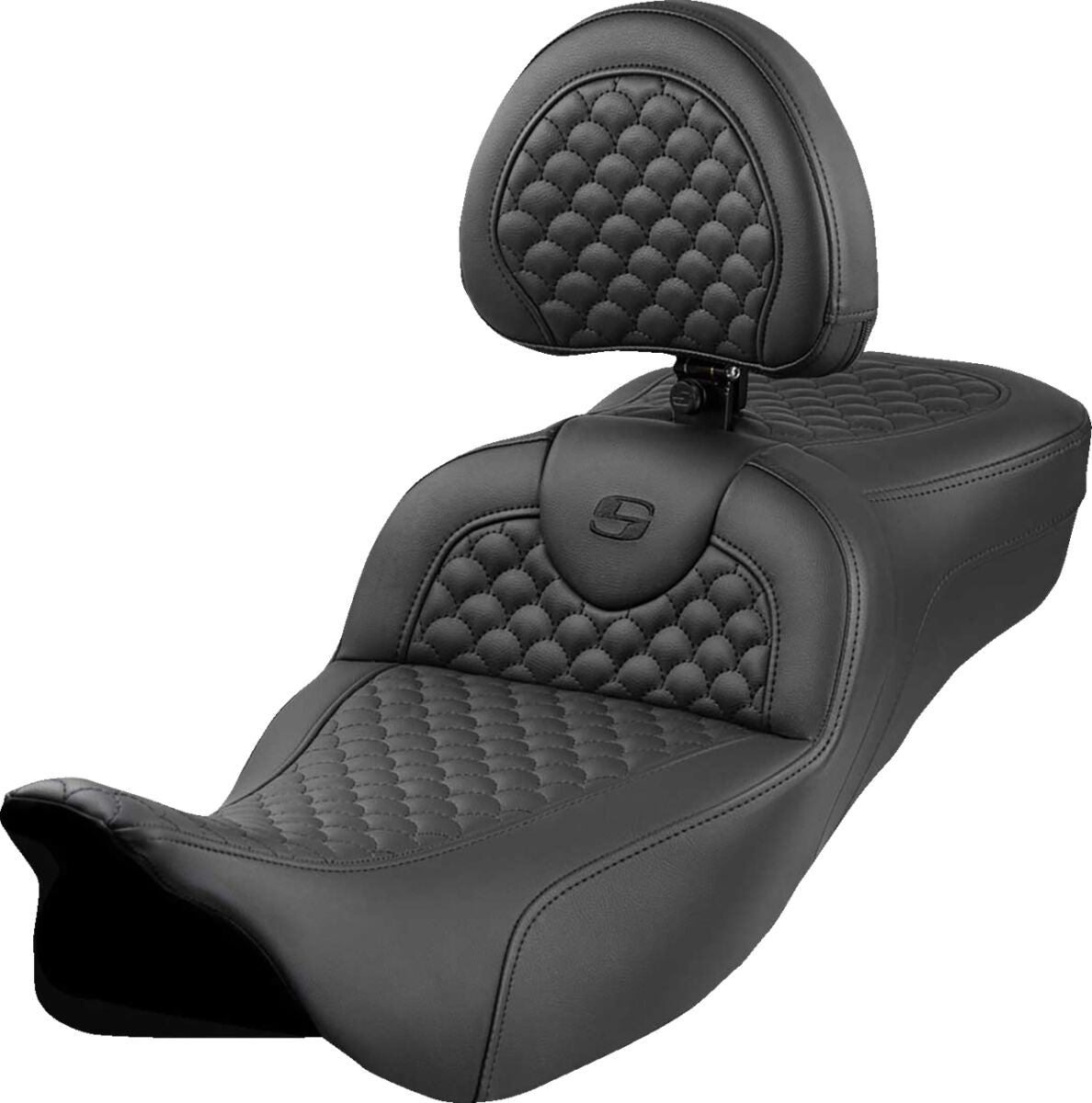 SADDLEMEN RoadsofaT Extended Reach Seat - Dragon Scale Stitch - Black Stitch - w/ Backrest 808-07B-209B0