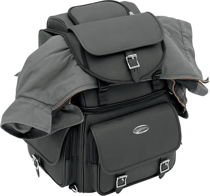 SADDLEMEN DRESSER BACK SEAT SISSY BAR BAG SYNTHETIC LEATHER BLACK EX000440