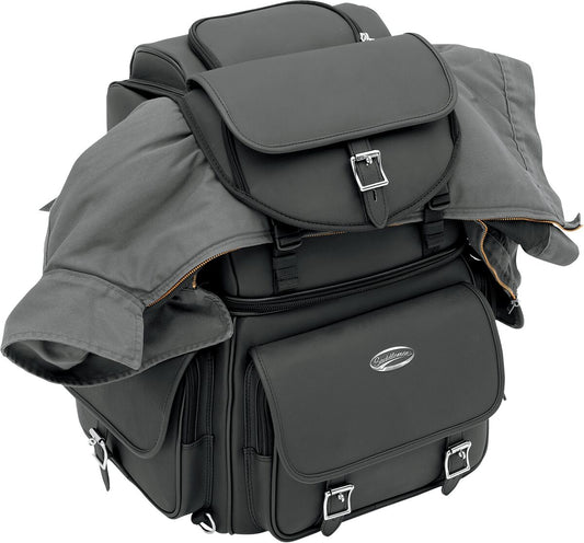 SADDLEMEN DRESSER BACK SEAT SISSY BAR BAG SYNTHETIC LEATHER BLACK EX000440