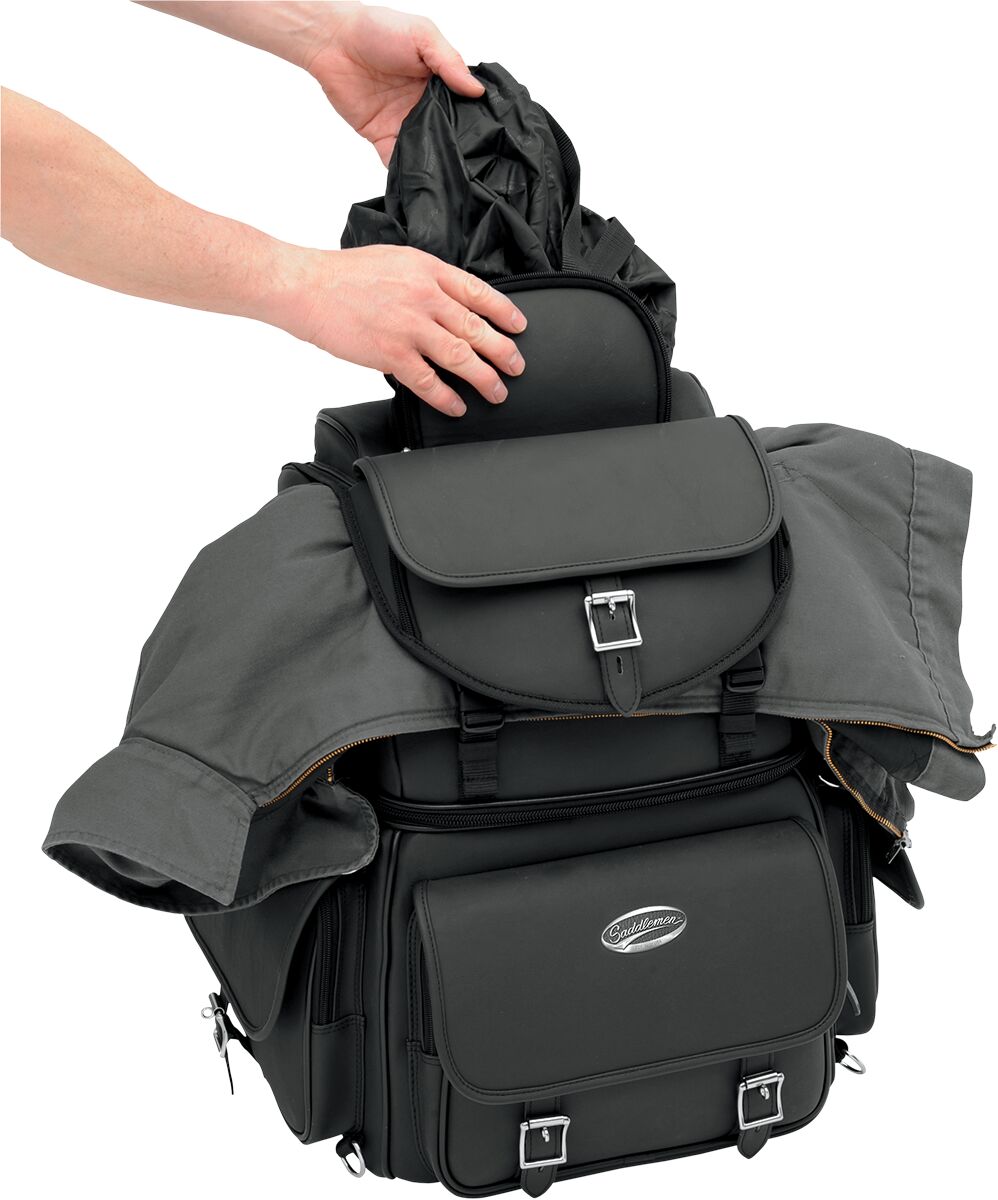 SADDLEMEN DRESSER BACK SEAT SISSY BAR BAG SYNTHETIC LEATHER BLACK EX000440