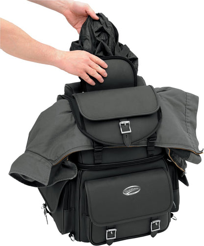 SADDLEMEN DRESSER BACK SEAT SISSY BAR BAG SYNTHETIC LEATHER BLACK EX000440