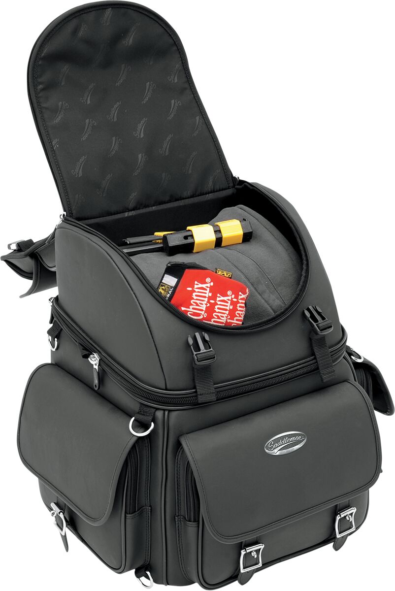 SADDLEMEN DRESSER BACK SEAT SISSY BAR BAG SYNTHETIC LEATHER BLACK EX000440