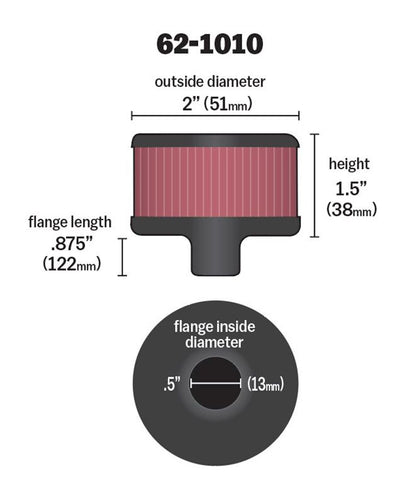 K&N CRANKCASE VENT FILTER 1/2" 62-1010