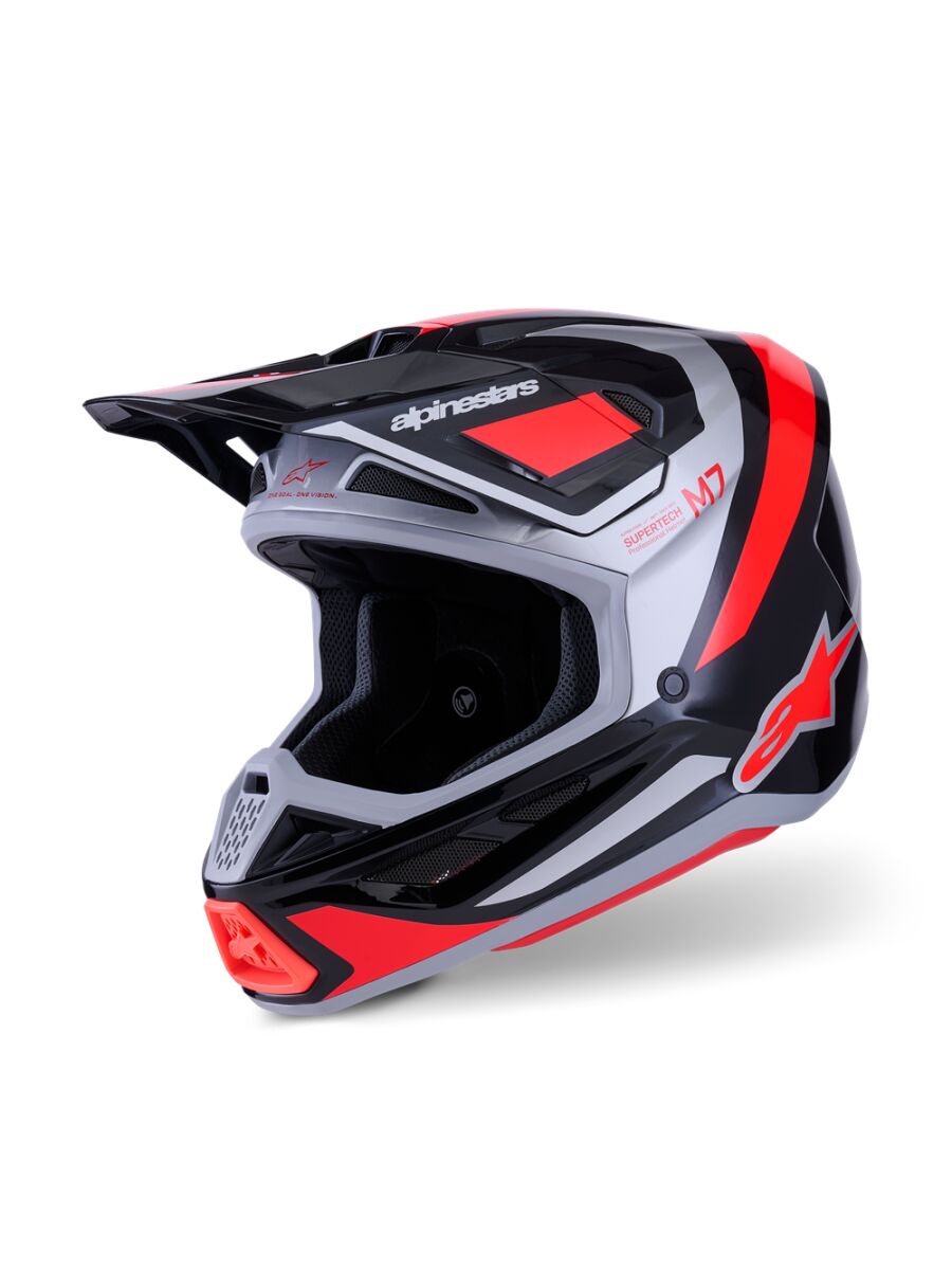 ALPINESTARS(MX) HELMET SM7 RISE BLK/RD/SILV 2X 8301526-1565-2X