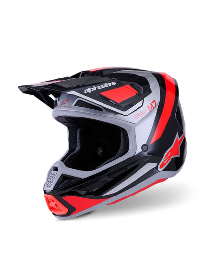 ALPINESTARS(MX) HELMET SM7 RISE BLK/RD/SILV 2X 8301526-1565-2X