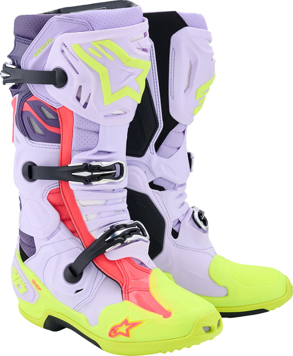 ALPINESTARS(MX) BOOT TECH 10 S-VENTED PRP/YL FL/DIVA PNK 13 2010520-3150-13