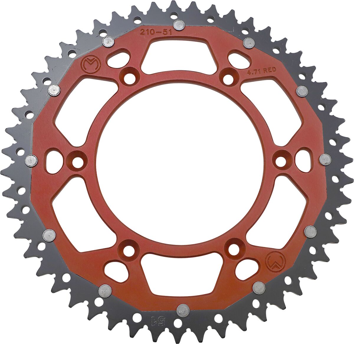 MOOSE REAR SPROCKET / 51 TEETH / 520 PITCH / RED/NATURAL / ALUMINIUM/STEEL 1210-210-51-13X
