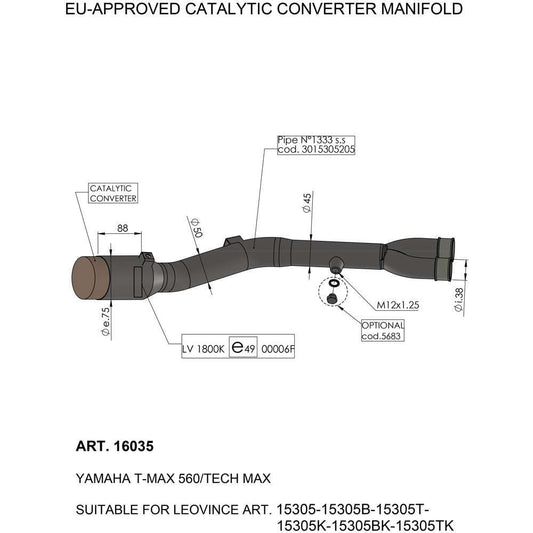 LEOVINCE CATALYTIC CONVERTER MANIFOLD 16035