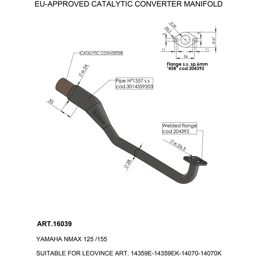 LEOVINCE CATALYTIC CONVERTER MANIFOLD 16039