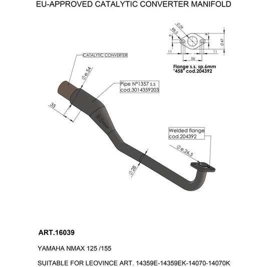 LEOVINCE CATALYTIC CONVERTER MANIFOLD 16039
