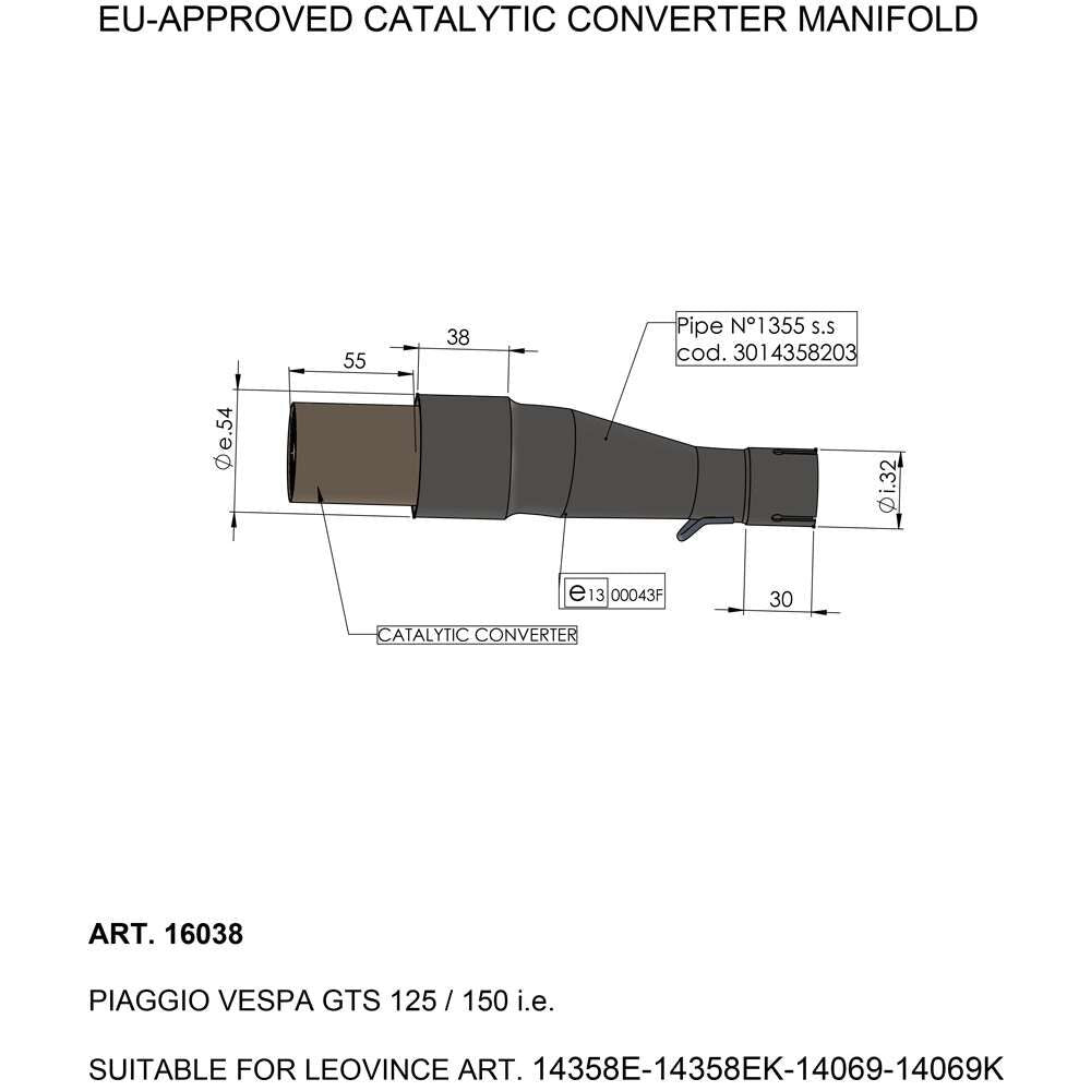 LEOVINCE CATALYTIC CONVERTER MANIFOLD 16038