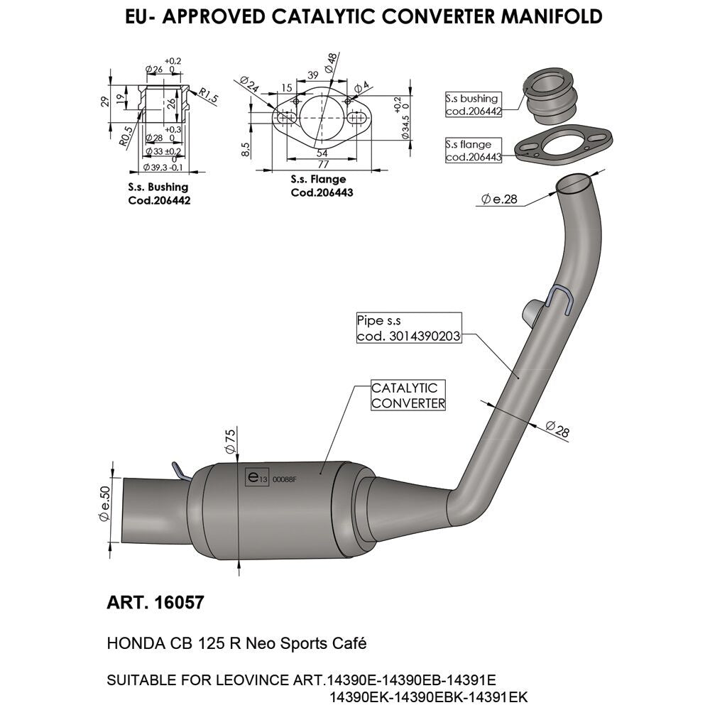 LEOVINCE CATALYTIC CONVERTER MANIFOLD 16057
