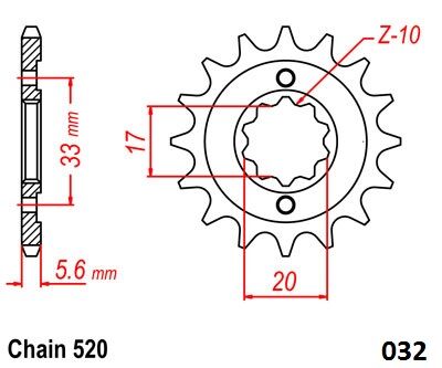 MOTO-MASTER FRNT SPRCKET STEEL 520-14T KWS 61.032.11.14
