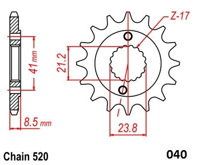 MOTO-MASTER FRNT SPRCKET STEEL 520-14T HON 61.040.11.14