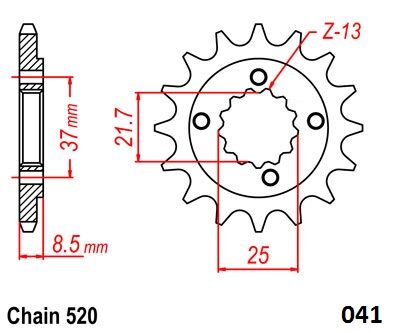 MOTO-MASTER FRNT SPRCKET STEEL 520-13T HON 61.041.11.13
