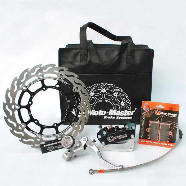 MOTO-MASTER SM RACE KIT: 320mm FLOATING FLAME, BRAKE PADS/LINE,4 PISTON CALIPER/BRACKET, RADIAL MASTER CYLINDER 313032