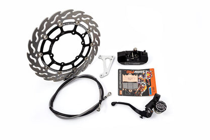 MOTO-MASTER SM RACE KIT: 320mm FLOATING FLAME, BRAKE PADS/LINE,4 PISTON CALIPER/BRACKET, RADIAL MASTER CYLINDER 313034