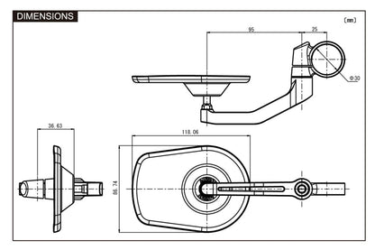 DAYTONA Bar End D-Mirror 5" Aluminium Pan 89474