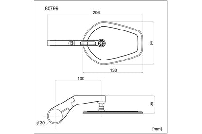 DAYTONA Bar End D-Mirror 15" Flat (Short) 80799