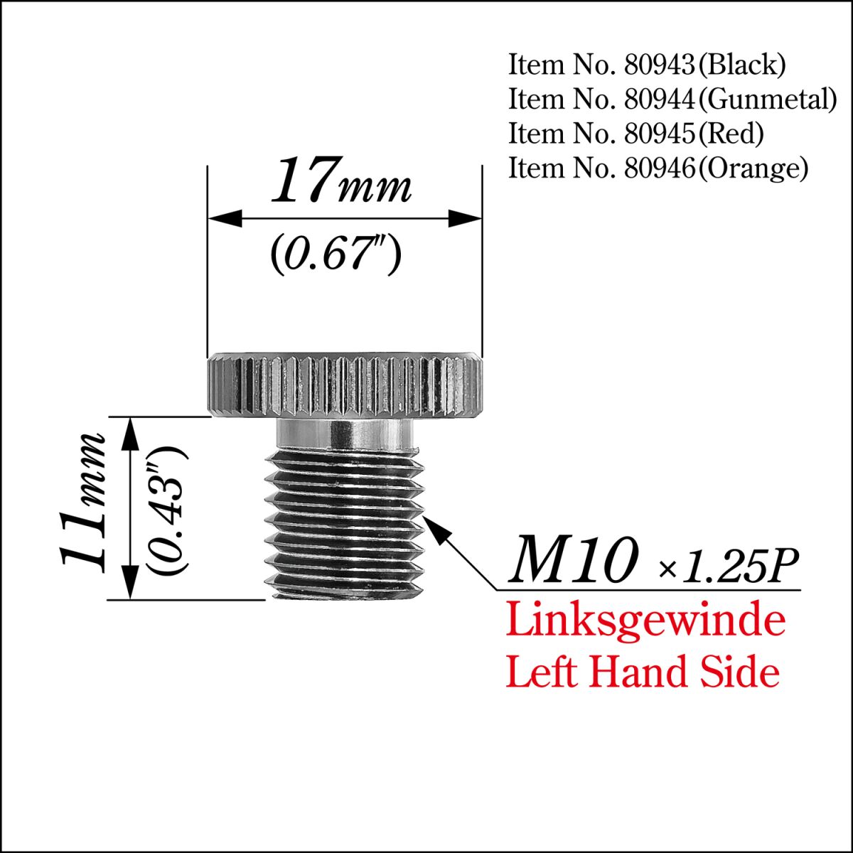 DAYTONA MIRROR PLUG BOLT BLACK LEFT 80943